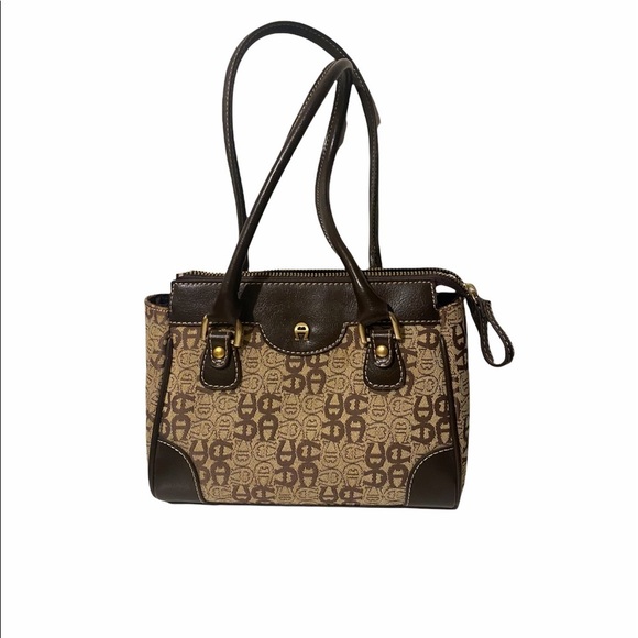 Etienne Aigner Brown Leather Signature Logo Mini Handbag - Picture 1 of 3